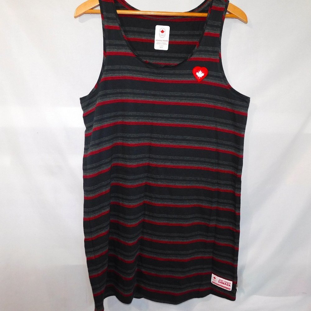 HBC Team Canada Olympics Black red Striped Tank Dress Heart Maple Leaf women L